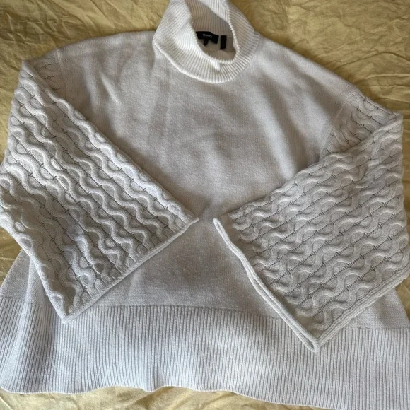 Theory 100% Cashmere Textured Sleeve Turtleneck Sweater – Ivory, Women’s M - Picture 6 of 10